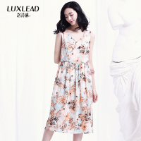 LUXLEAD洛诗琳2016夏款新品夏日浪漫V领无袖提花A摆显瘦连衣裙女XDR616253