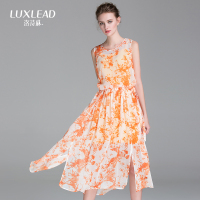 LUXLEAD洛诗琳2016夏装新品女装桔色清新无袖两件套吊带连衣裙女XDR616208
