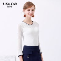 洛诗琳V型镂空针织小喇叭套头打底针织衫长袖圆领上衣2018春装新