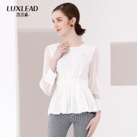 洛诗琳蕾丝拼接百褶A摆心机衬衫设计感修身显瘦小衫2018春装新款