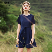 洛诗琳喇叭袖裙子短袖2018夏季新款休闲修身显瘦冷淡风雪纺连衣裙