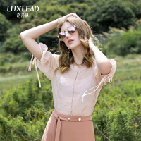 洛诗琳短袖雪纺衫星星绣花衬衣女2018夏季新款洋气小衫灯笼袖上衣