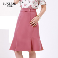 洛诗琳粉色减龄荷叶边A摆半身裙高腰职业包臀裙子2018夏装新款女