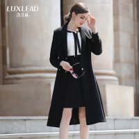 洛诗琳单排扣黑色毛呢大衣女中长款过膝呢子外套修身2017秋冬新款