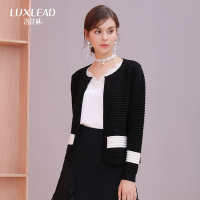 洛诗琳黑白撞色长袖毛衣外套显瘦时尚气质粗线衣毛衣2017秋冬新款