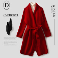 D家2016冬装 披肩翻领中长款纯羊毛双面呢大衣 外套 女