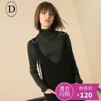 D家半高领长袖羊毛衫保暖堆堆领毛衣简约针织衫纯色2017冬装新款