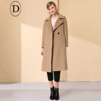 D家水波纹毛呢大衣女时尚中长款外套一粒扣羊毛大衣2017冬装新款