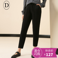 D家简约慢跑裤宽松运动裤抽绳休闲裤弹力九分裤女厚2017冬装新款