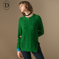 D家纺麻花编织羊毛衫圆领长袖毛衣女时尚拉链毛球绿2017冬装新款