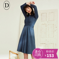 D家花纱混纺针织连衣裙宽松弹力x型中长裙交叉绑带女裙2018春新品