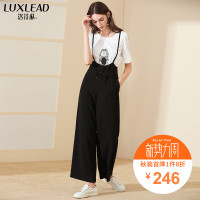 洛诗琳金属装饰可拆卸肩带休闲时尚 黑色阔腿裤2018秋装新款女