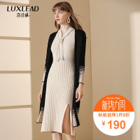 洛诗琳时尚韩版针织衫外套港味撞色无缝拼接针织衫218秋装新款