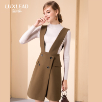 洛诗琳不规则背带裙女双排扣内搭显瘦连衣裙中长款2017冬季新款