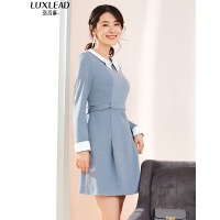 洛诗琳2018冬装撞色装饰娃娃领长袖 灰蓝色 XL