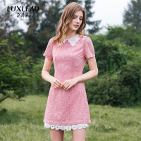 洛诗琳撞色水溶蕾丝花边连衣裙浪漫星星图腾绣花女2018夏装