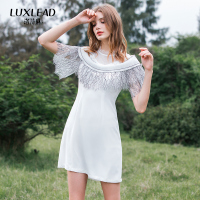 洛诗琳浪漫宫廷风连衣裙层叠压褶花边透视网纱拼接2018夏装