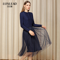 洛诗琳2018秋装浪漫优雅纱毛衣连衣裙