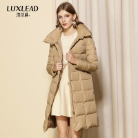 洛诗琳2018冬装简约时尚轻薄羽绒服翻领带帽中长款棉衣外套