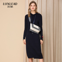 长袖针织连衣裙洛诗琳秋装女2018新款休闲时尚保暖中长款连帽卫衣