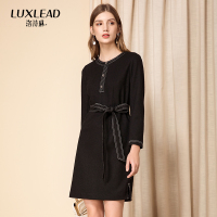 洛诗琳2018冬装可拆卸腰带撞色线连衣裙