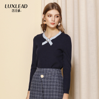 洛诗琳2018冬装撞色领口装饰套头针织衫