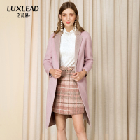 毛呢外套女中长款洛诗琳2018冬季新款毛领粉色淑女过膝羊毛大衣女