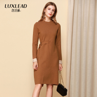 洛诗琳2018秋装韩版系带束腰针织连衣裙