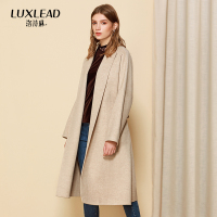 洛诗琳2018冬装双面呢外套纯色长袖翻领可拆卸腰带简约外套女