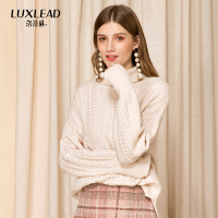 洛诗琳2018冬装复古麻花高领套头宽松落肩袖长袖山羊绒毛衣