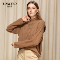 洛诗琳2018冬装 半高领套 宽松 落肩袖长袖 卡其色山羊绒毛衣