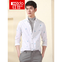 红豆男装长袖衬衫秋装新品轻商务时尚印花简约休闲男士棉质衬衣