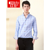 HODO红豆男装春季男士衬衫轻商务休闲简约格纹棉质长袖衬衫男