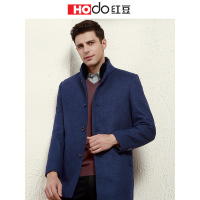 HODO红豆男装秋冬季男士大衣轻时尚獭兔毛领简约羊毛混纺毛呢大衣男外套