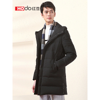 HODO红豆男装冬季男士羽绒服轻时尚中长款条纹连帽羽绒服男