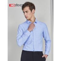 HODO红豆男装春季男士衬衫轻商务简约印花棉涤混纺小方领长袖衬衫男