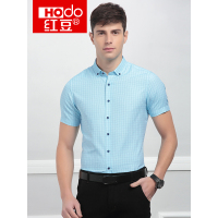 HODO红豆男装夏季短袖衬衫中青年清新休闲舒适格纹衬衫短袖男