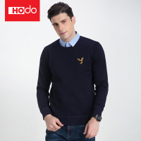 HODO红豆男装 冬季新款针织拼接服假两件衬衫领内里加绒微弹保暖舒适商务休闲打底衫男