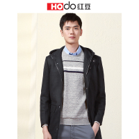 HODO红豆男装 冬季男士毛呢大衣商务简约舒适后背开叉设计连帽休闲毛呢大衣男外套