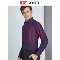 HODO红豆男装冬季保暖衬衫方块图案加绒休闲舒适长袖衬衫男
