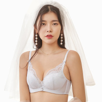 茵曼内衣绸光蕾丝浪漫花卉3D聚拢无钢圈防滑不脱杯文胸9884432110