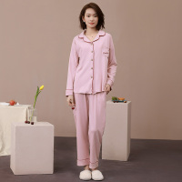 茵曼甜美粉大翻领撞色包边棉质舒适家居服套装9884432117