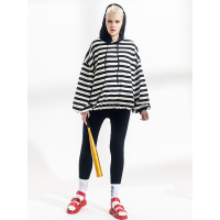 A&D休闲宽松百搭条纹连帽套头卫衣白黑