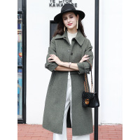 A&D休闲通勤修身显瘦假两件女式中长款大衣外套柏林绿