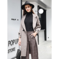 A&D御姐范西装领腰带设计女式长款大衣外套