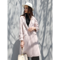 A&D时尚淑女西装领女式中长款茧型大衣外套迷彩粉