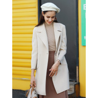 A&D职业通勤轻奢西装领双侧口袋女式中长款羊毛大衣