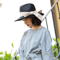 AISE V DOUCE经典拉菲草防晒遮阳蝴蝶结装饰草帽