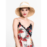 A&D气质绣花蝴蝶结拉菲草编织太阳帽原色