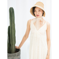 A&D蕾丝绑带装饰纸辫草萝莉帽遮阳帽棕色